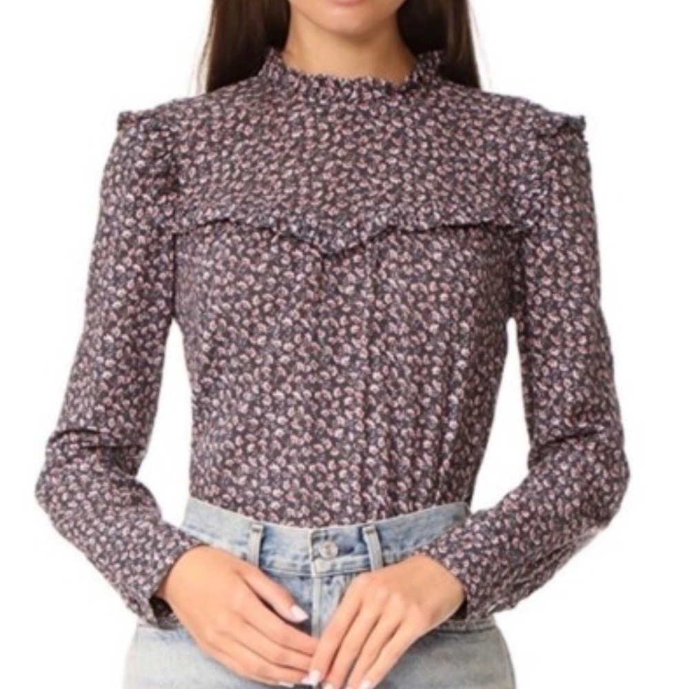 La Vie Rebecca Taylor‎ Peasant Blouse Womens Large Floral Ruffle Neck Cottage